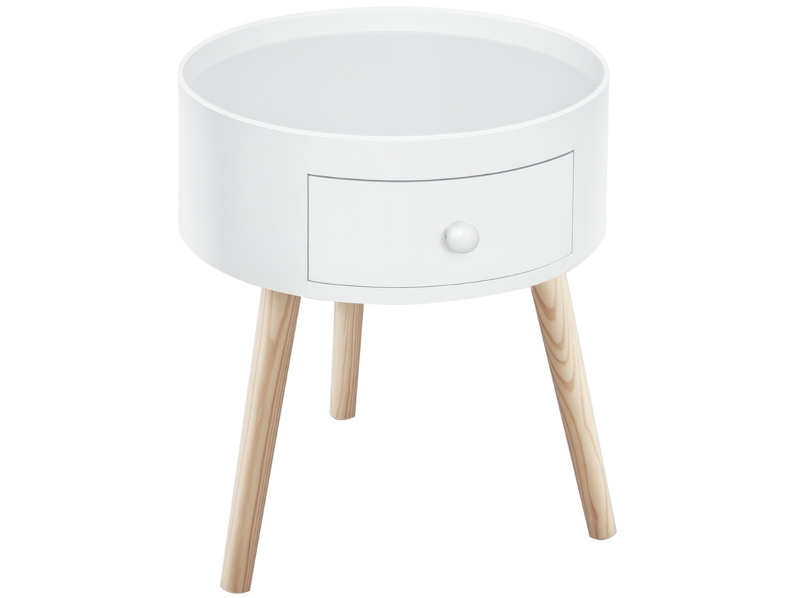 Mesa De Centro Redonda Com Gaveta Estilo Escandinavo Branca