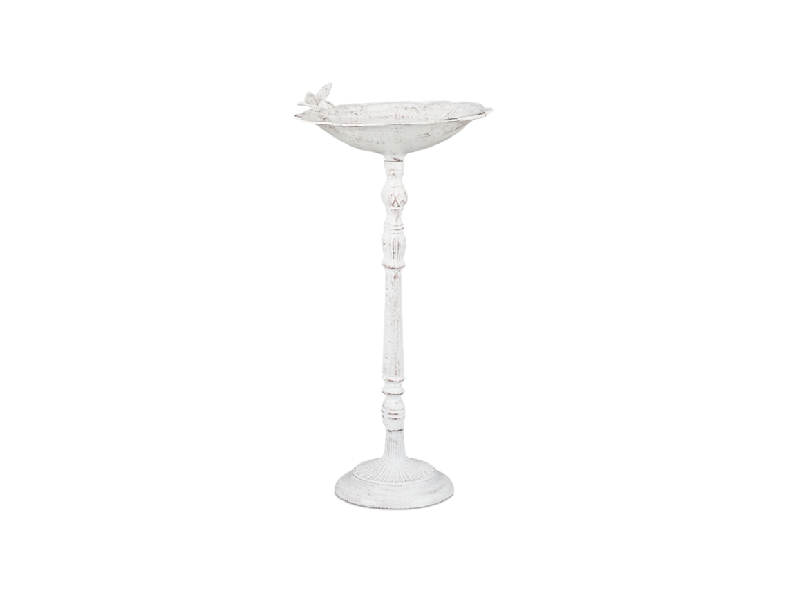 Relaxdays Bebedouro Para Pássaros Em Ferro Fundido Com Suporte Para Jardim, Design Antigo, 74,5 Cm, Branco
