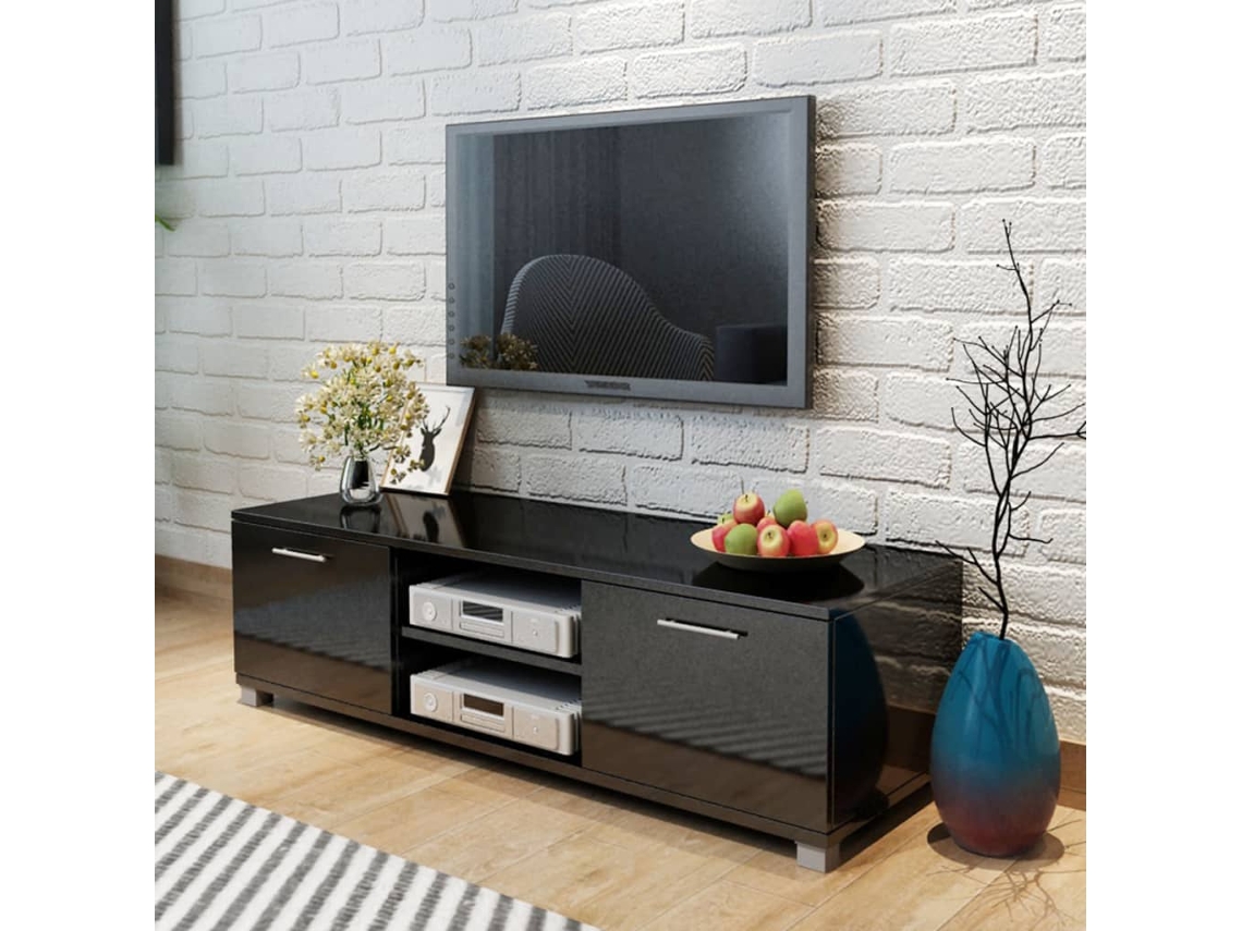 Vidaxl Móvel De Tv 120x40,5x35 Cm Preto Brilhante
