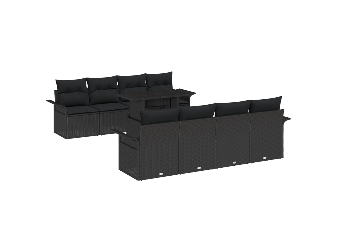 Conjunto 9 De Sofá De Jardim Vidaxl Com Almofadas Preto Rattan Poliéster