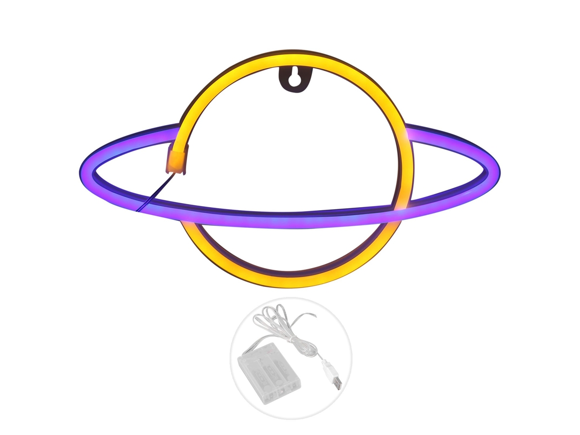 2026 luz de Neón Led em Forma de Planeta, Lâmpada Decorativa Noturna para Quarto, Bar, Casamento, Alimentada por Usb e Bateria (amarelo azul)
