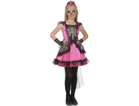 Fato de Menina  Donzela Esqueleto Rosa (Tam: 5 a 6 Anos)