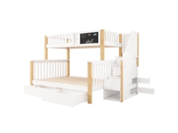 Cama infantil multifuncional com estrutura e gavetas pretas, modelo campestre branco e carvalho claro, sem colchão, 90x200 e 140x200 PAPRIKA