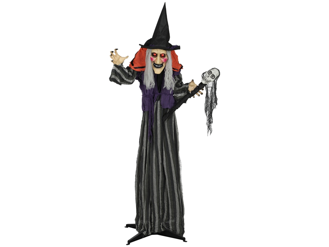 Bruxa De Halloween Com 160 Cm, Luzes Led, Função Sonora E Braços Ajustáveis