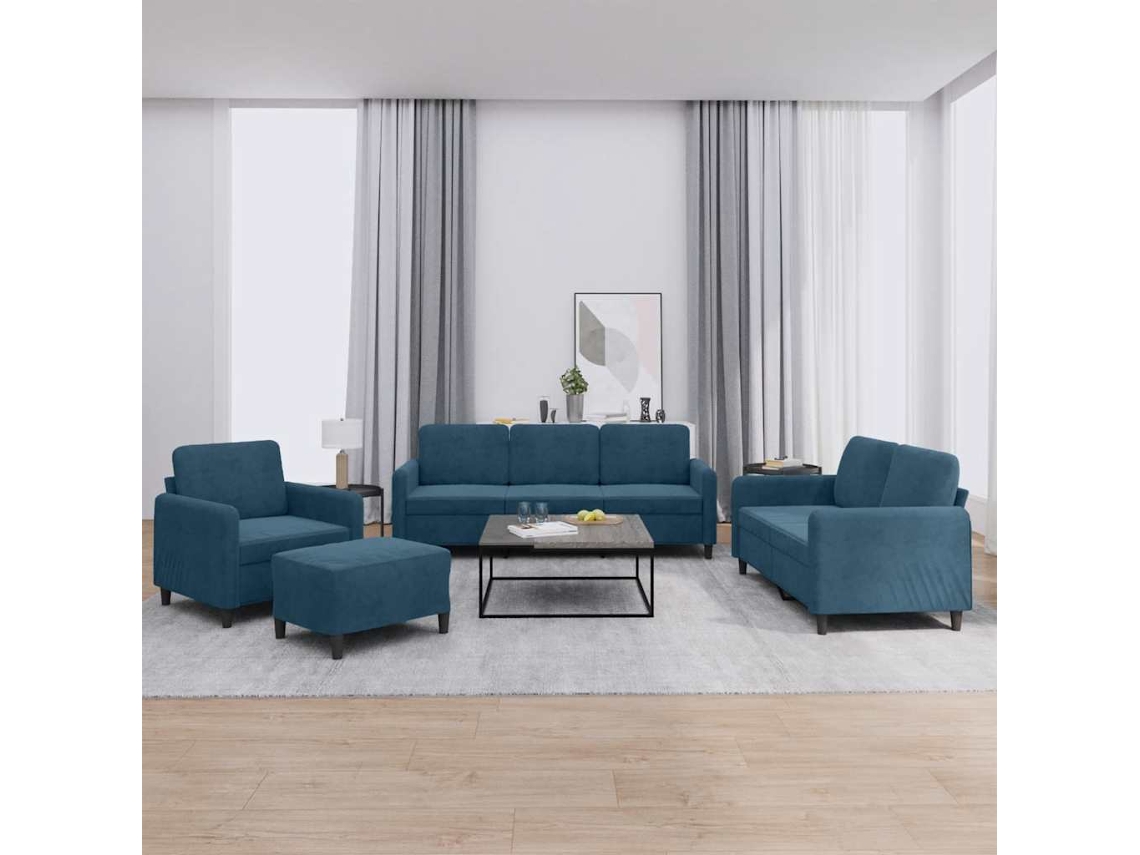 Vidaxl 4 Pcs Conjunto De Sofás Veludo Azul