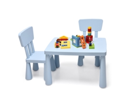 Conjunto Infantil 3 Peças com Mesa e 2 Cadeiras em plástico, azul NORTHIO