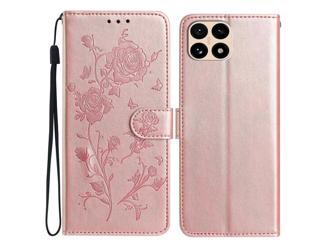 Capa De Celular Em Couro Com Estampa De Rosa Em Relevo Para Redmi 15t 5g