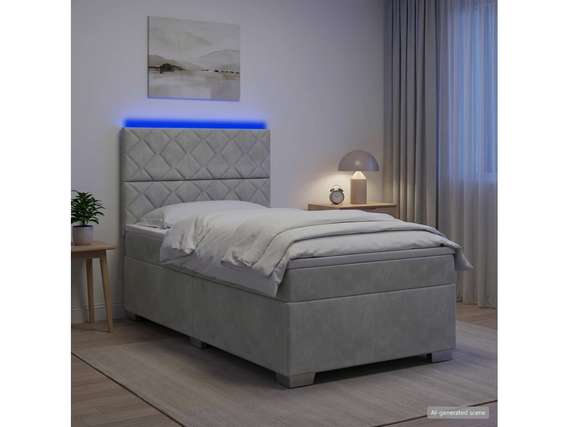Vidaxl Cama Box Spring Com Colchão Cinzento-claro 100 X 200 Cm Veludo