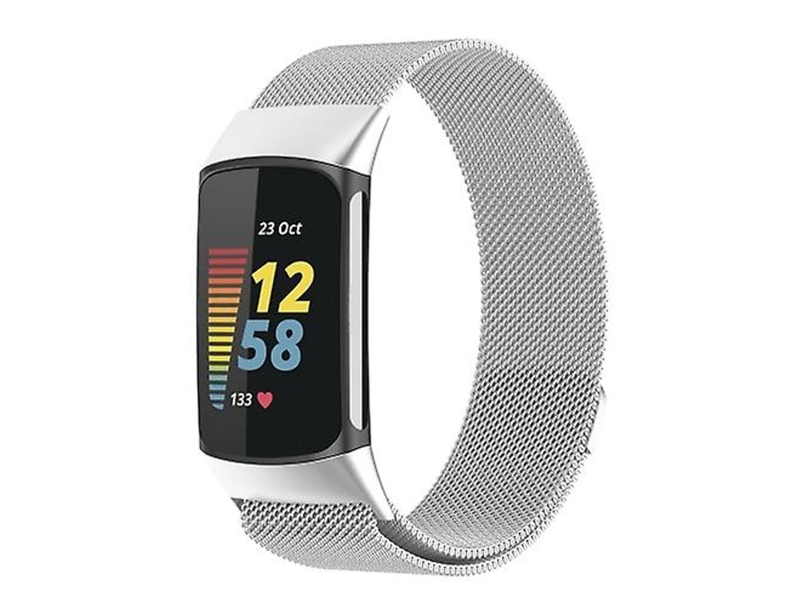 Pulseira Milanesa Com Alça Magnética De Metal, Compatível Fitbit Charge 5, Prata.