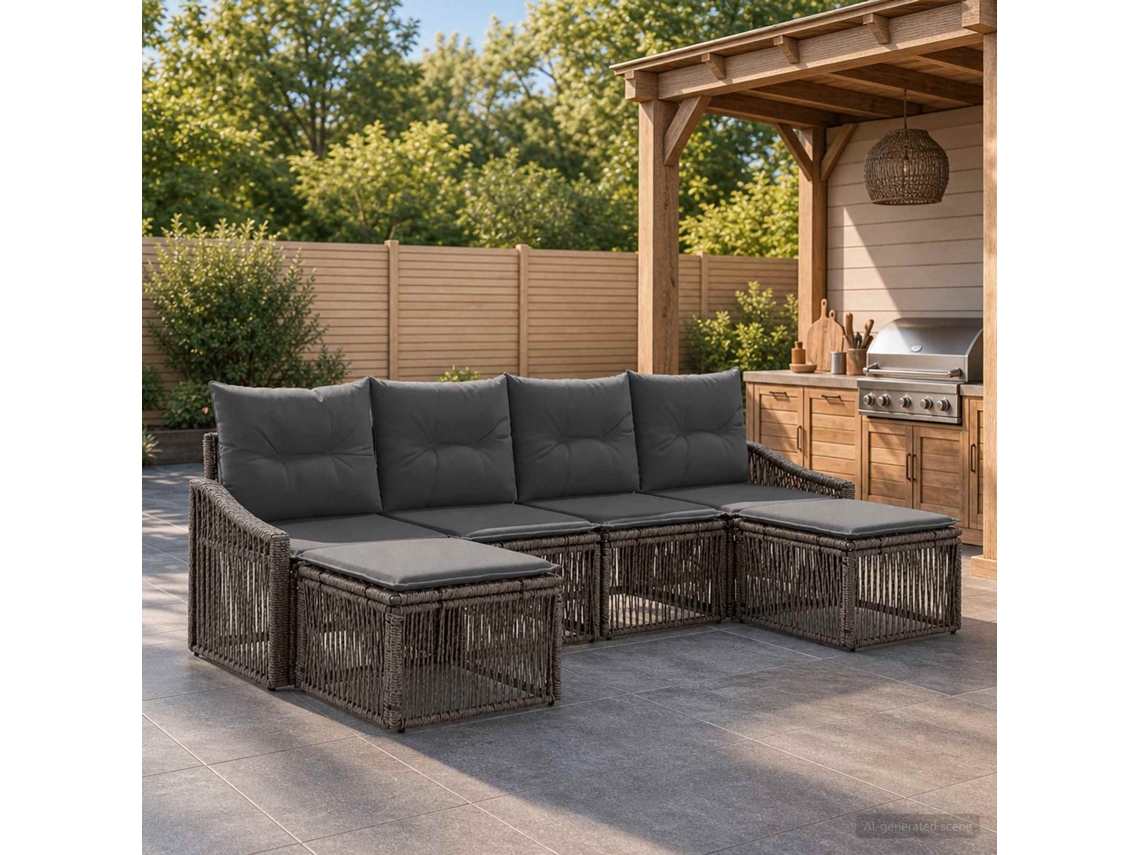 Vidaxl Conjunto De Sofá De Jardim 6 Unid. Cinzento Vime Pe