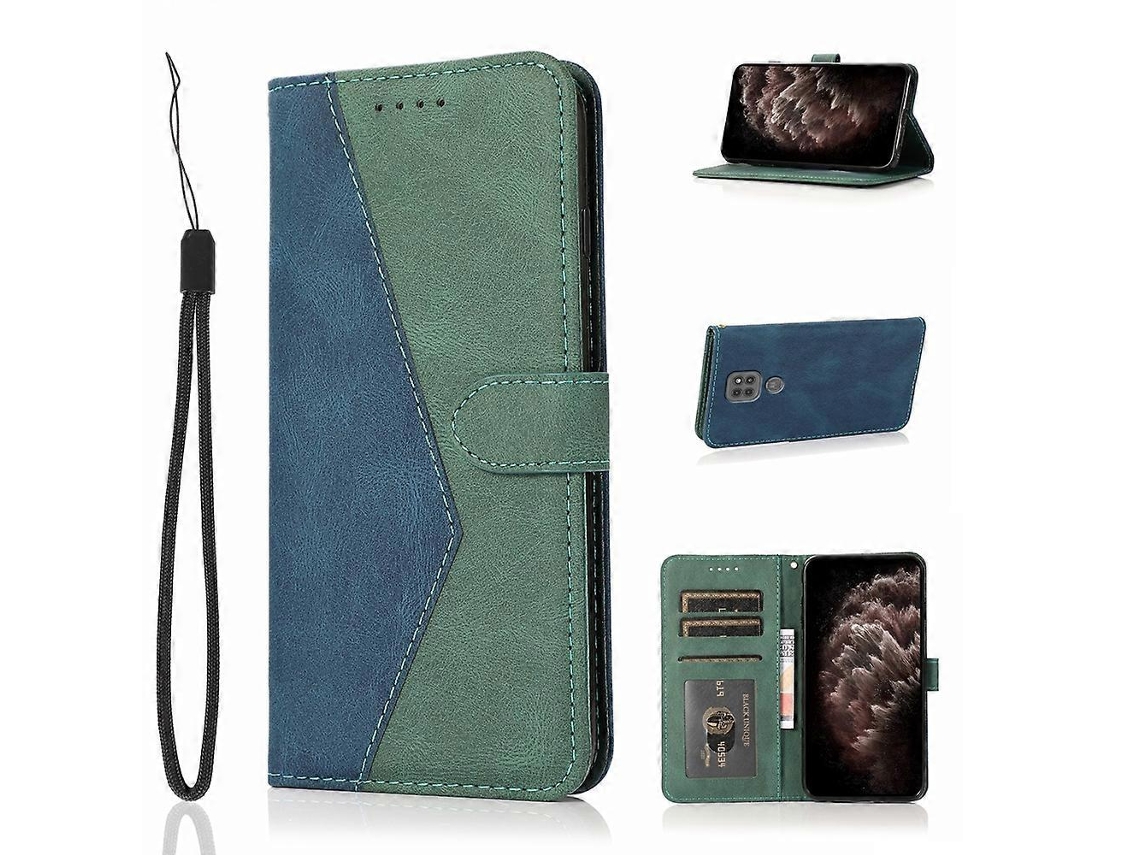Capa De Couro Com Costura Bicolor Para Motorola Moto G9 / G9 Play / E7 Plus
