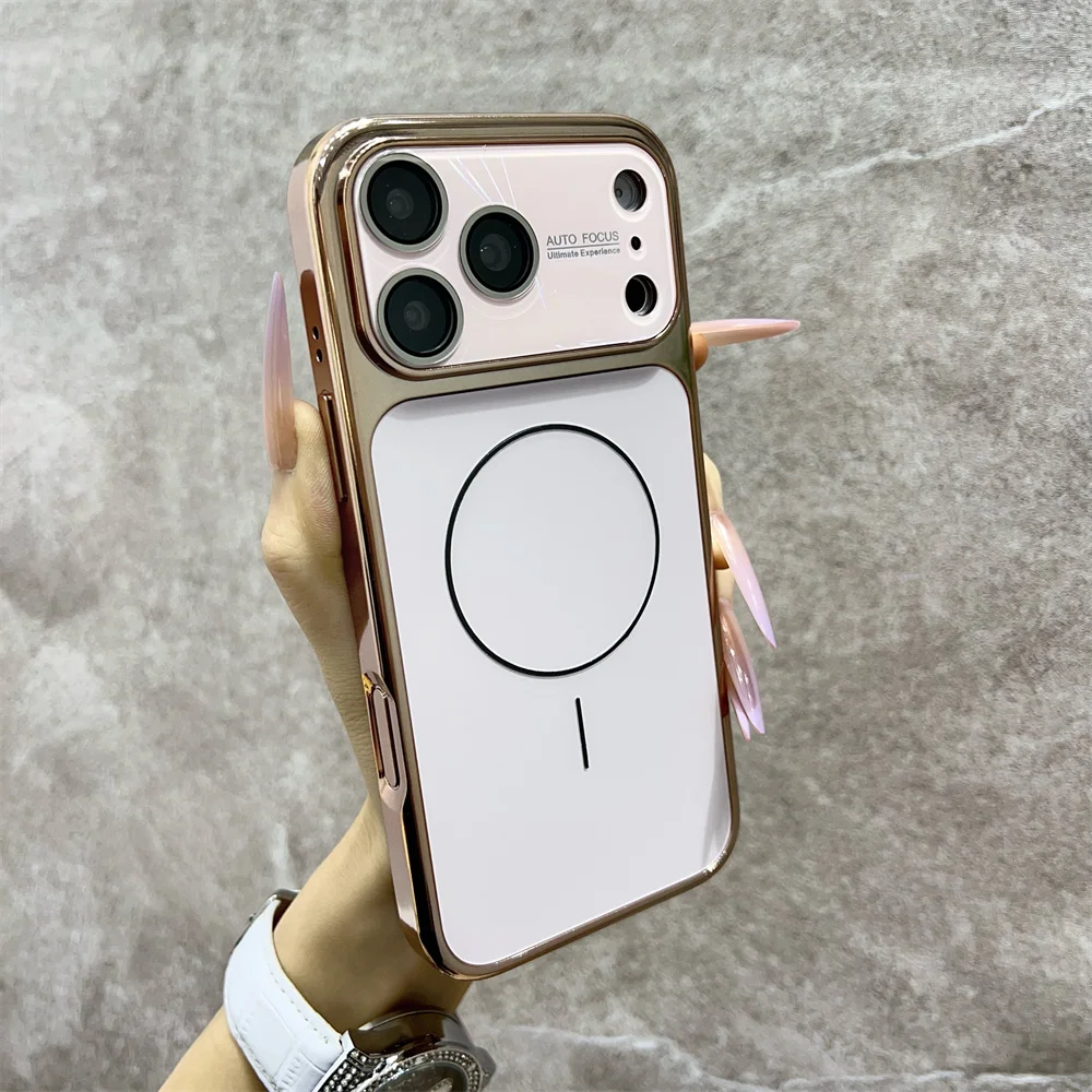 Capa Protetora Magnética Magsafe Para Câmera Do Iphone (iphone 15 Pro, Dourada), Resistente A Impactos E Quedas.