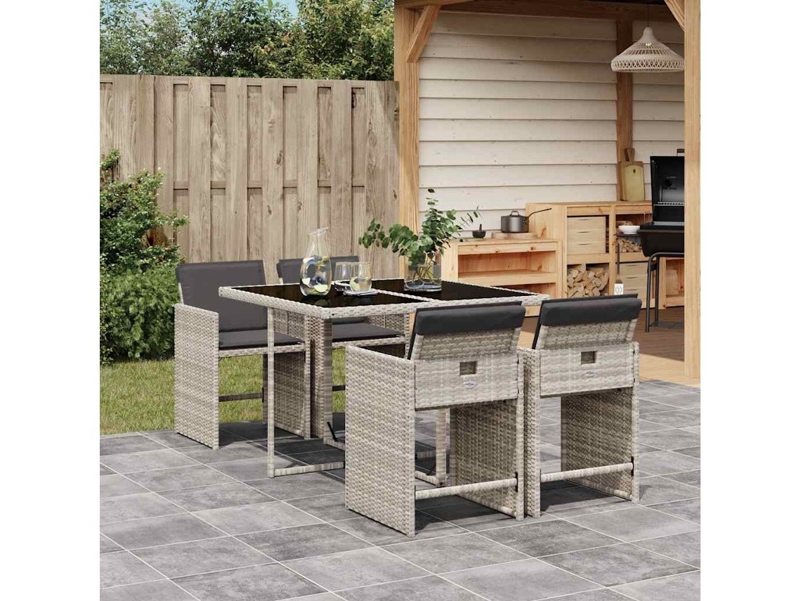 Vidaxl 5 Pcs Conjunto De Jantar P/ Jardim C/ Almofadões Cinzento Claro