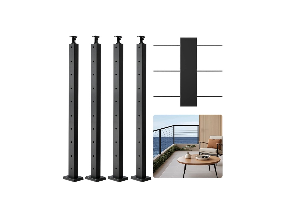 Jogo De 4 Postes Para Sacada Em Aço Inox 91 Cm Com Furação Tekmaquinas