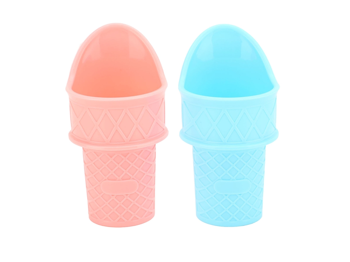 Copo de sorvete S/MARCA reutilizável com cone, rosa e azul, 100x53mm