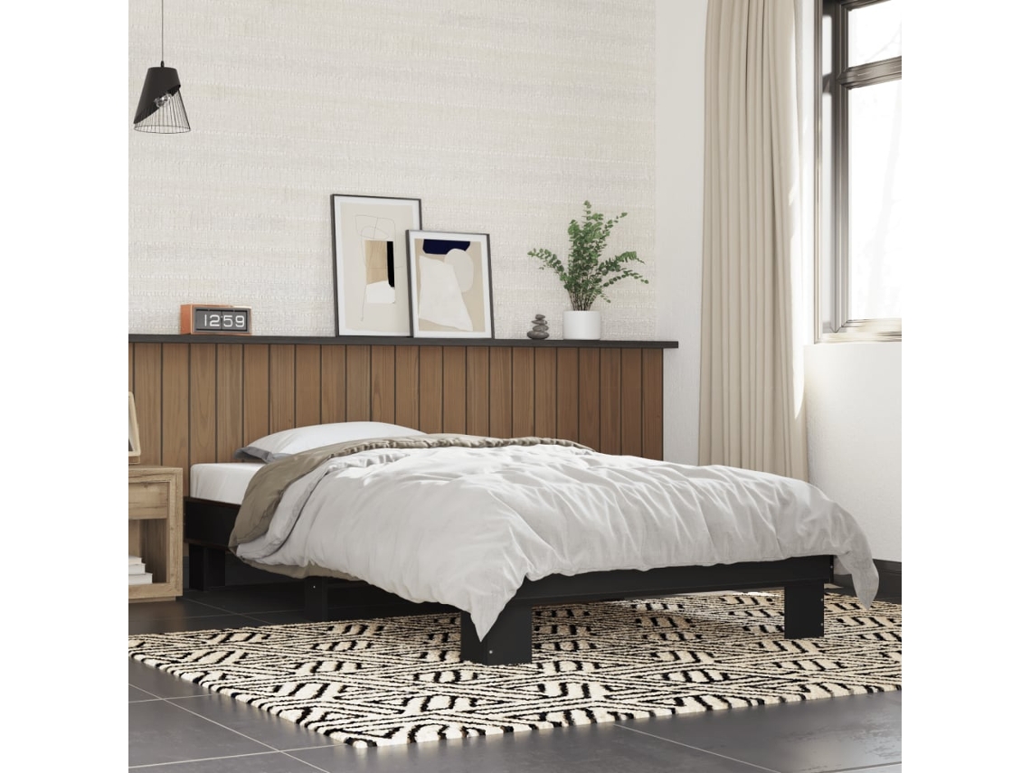 Vidaxl Estrutura De Cama 90x190 Cm Derivados De Madeira E Metal Preto