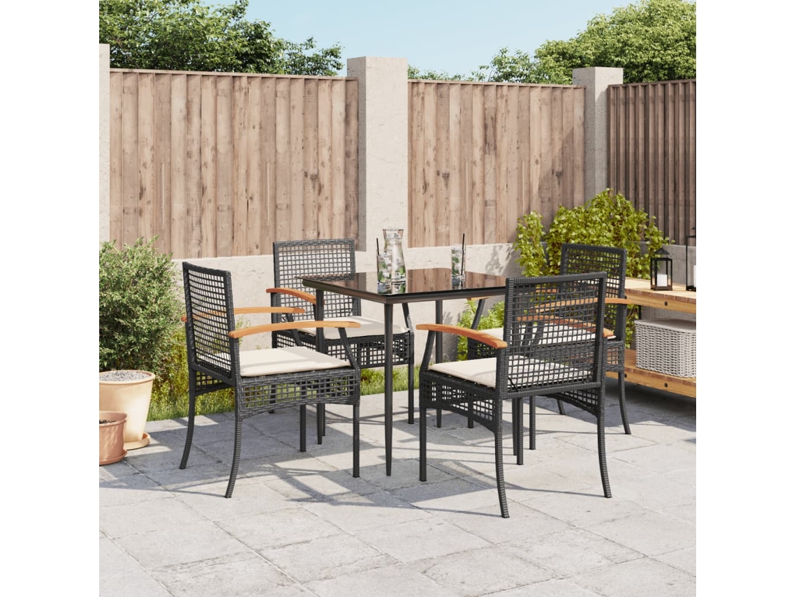 Conjunto 5 Peças Jantar P/ Jardim C/ Almofadões Vime Pe Preto Dkd Home Decor
