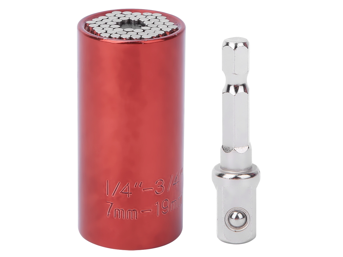 Soquete universal de 1/4" a 3/4" com haste de conexão de 3/8" em cromo-vanádio para a indústria automotiva (vermelho)