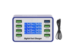 Carregador Usb Com 8 Portas Qc3.0, Tela Digital, Chip Pwm, 50w, Usb A, Tecnologia De Detecção Automática