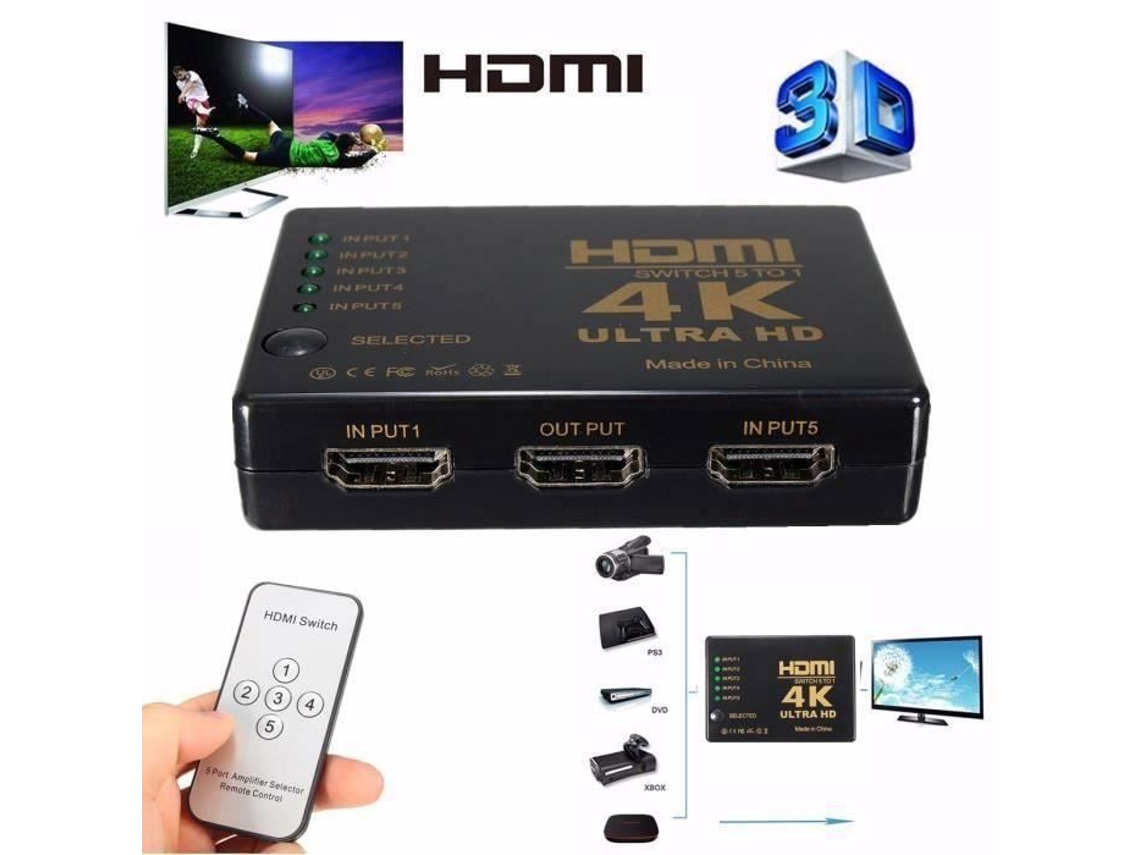 3D 4K 5 portas HDMI Switch Switch Divisor Hub Pr DVD HDTV 1080P