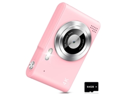 Câmera Digital Infantil 4k De 48mp Com Luz De Preenchimento E Cartão De 64gb (rosa)