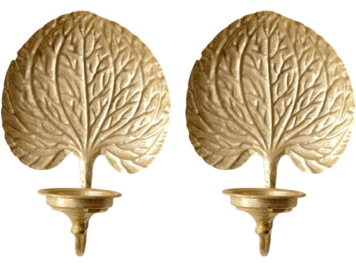 Conjunto De 2 Castiçais De Parede Em Ferro Dourado Antigo Para Iluminação Interna, Decoração De Parede