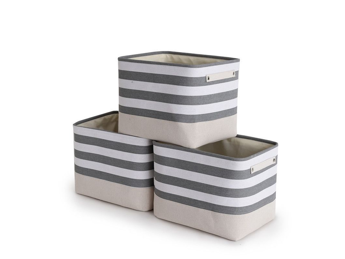 Cesta de almacenamiento de baño, tela de algodón, con asas, 3 piezas, grande, 40.9x19.8x30.9cm, S/MARCA