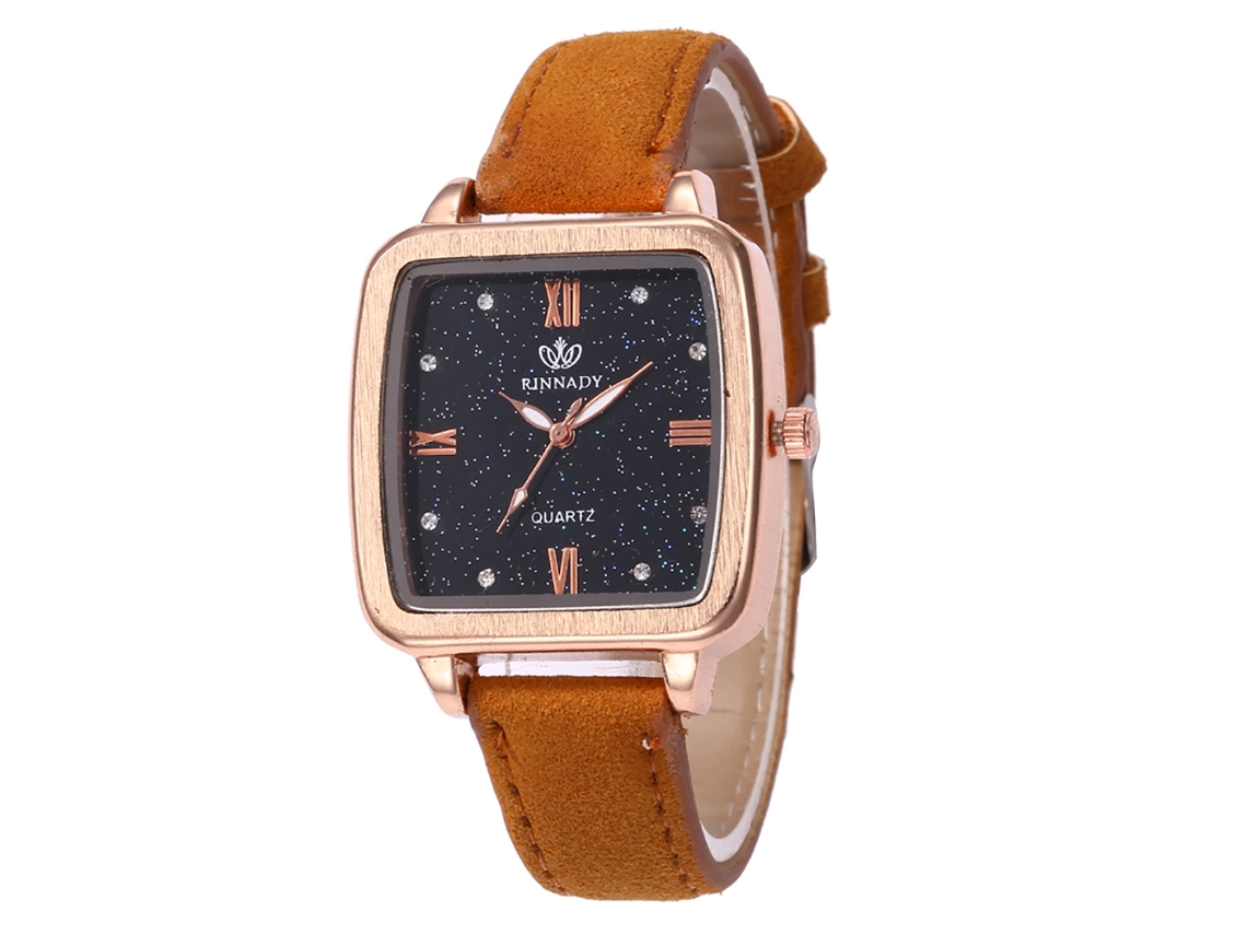 Reloj De Cuarzo Con Correa De Cuero Pu Moda Dial Cuadrado Mujer Pulsera (amarillo)