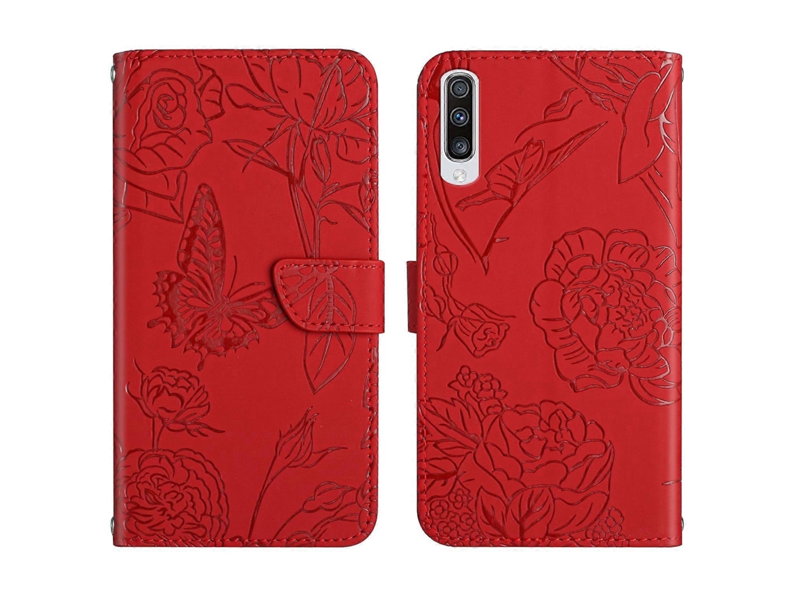 Capa De Celular Em Couro Sintético Com Estampa De Borboleta E Peônia, Com Toque Suave, Para Samsung Galaxy A50.