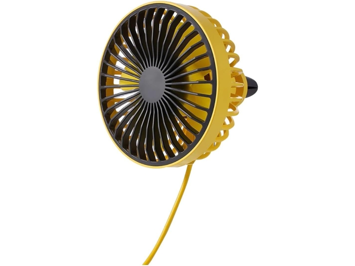 Ventilador Usb Para Carro Com Rotação De 360°, Luzes E 3 Velocidades Amarelo
