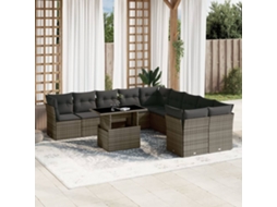 Vidaxl 11 Pcs Conjunto Sofás De Jardim C/ Almofadões Vime Pe Cinzento