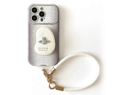Capa Protetora Para Iphone 16 Pro Max Com Textura De Pele De Cobra, Pc Suporte De Pu, Com Cordão