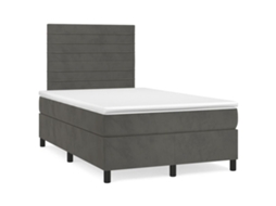 Vidaxl Cama Box Spring Colchão Led 120x190cm Couro Artif. Cinza-escuro