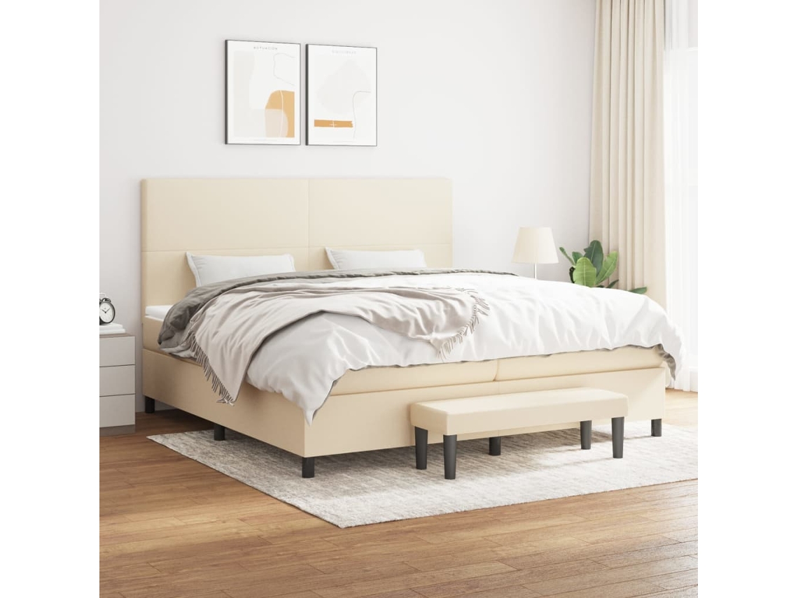 Vidaxl Cama com Molas/colchão 200x200 Cm Tecido Cor Creme