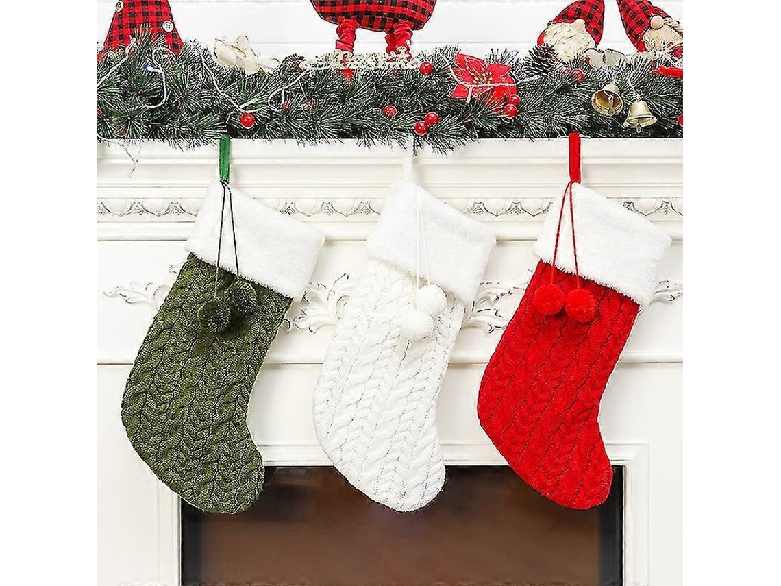 Conjunto De 3 Meias De Natal Penduradas Para Árvore, Lareira, Parede, Decoração De Interiores, Grandes Enfeites De Tricô Olysi Shop