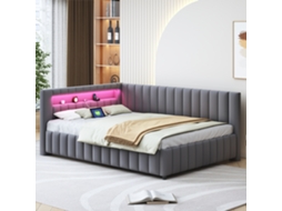 Sofá Cama 140x200 Veludo Led Usb Reclinável Estável Cinza