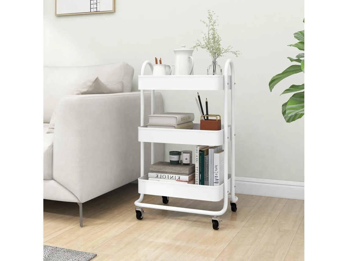 Vidaxl Carrinho Com 3 Prateleiras 46x34x79 Cm Aço Branco