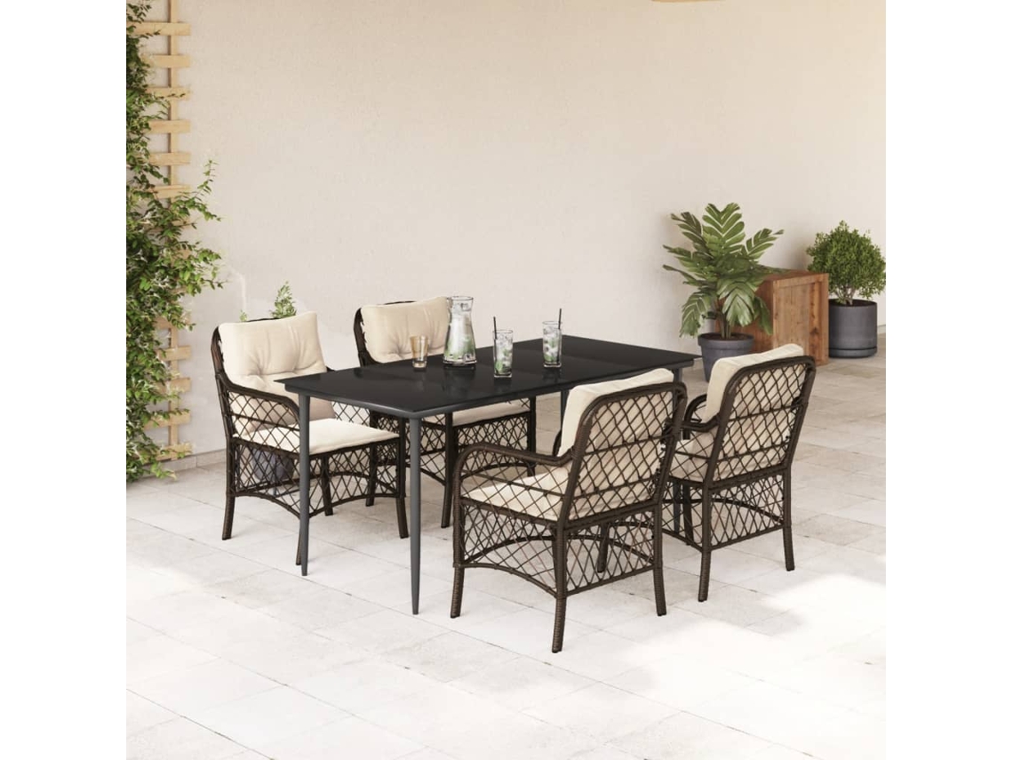 Pcs Conjunto Jantar P/ Jardim C/ Almofadões Vime Pe Marrom Dkd Home Decor