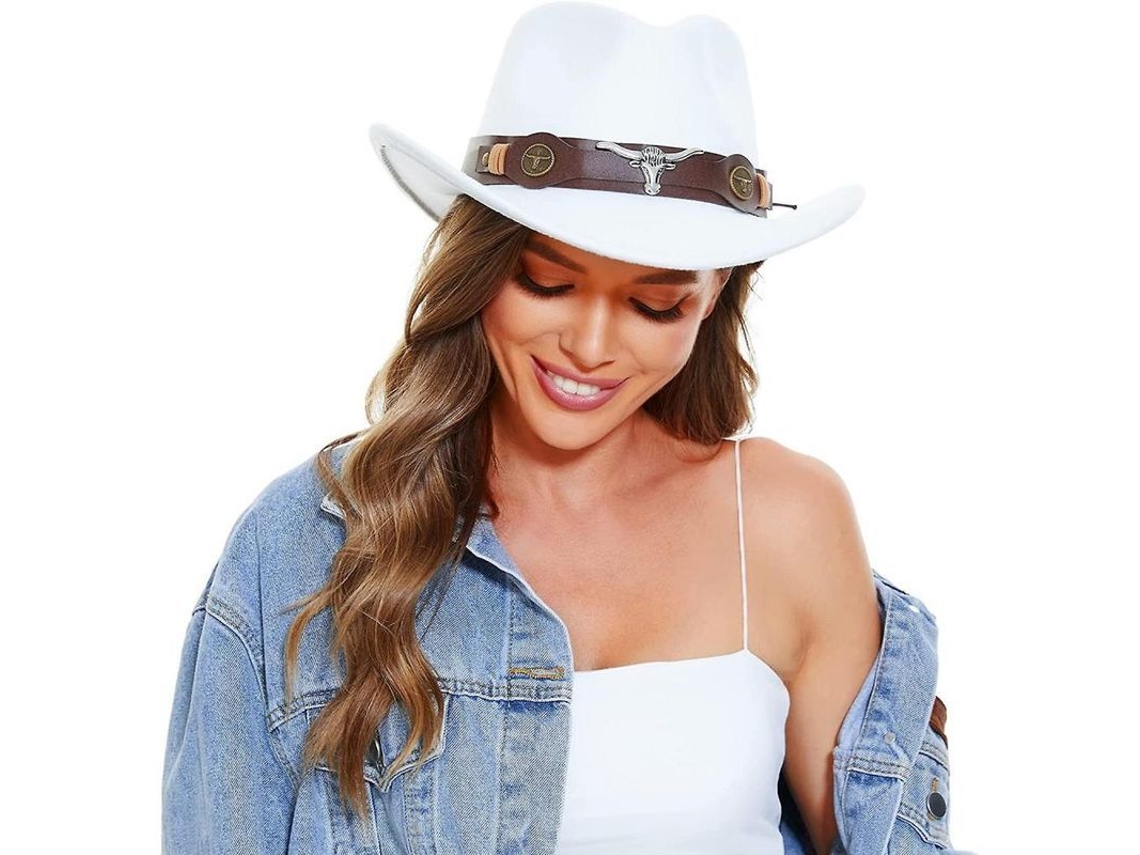 2026-sombrero Vaquero Clásico Para Hombre Y Mujer, Amplio Borde, Estilo Western Con Cinturón Ajustable Kmf Blanco
