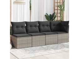 Sofá De Jardim 4 Lugares Com Almofadões Vime Pe Cinzento Dkd Home Decor