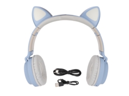Aetheria fones de Ouvido Gaming com Orelhas de Gato Grave Profundo Luz Led Bluetooth 5.0 Azul Cinza