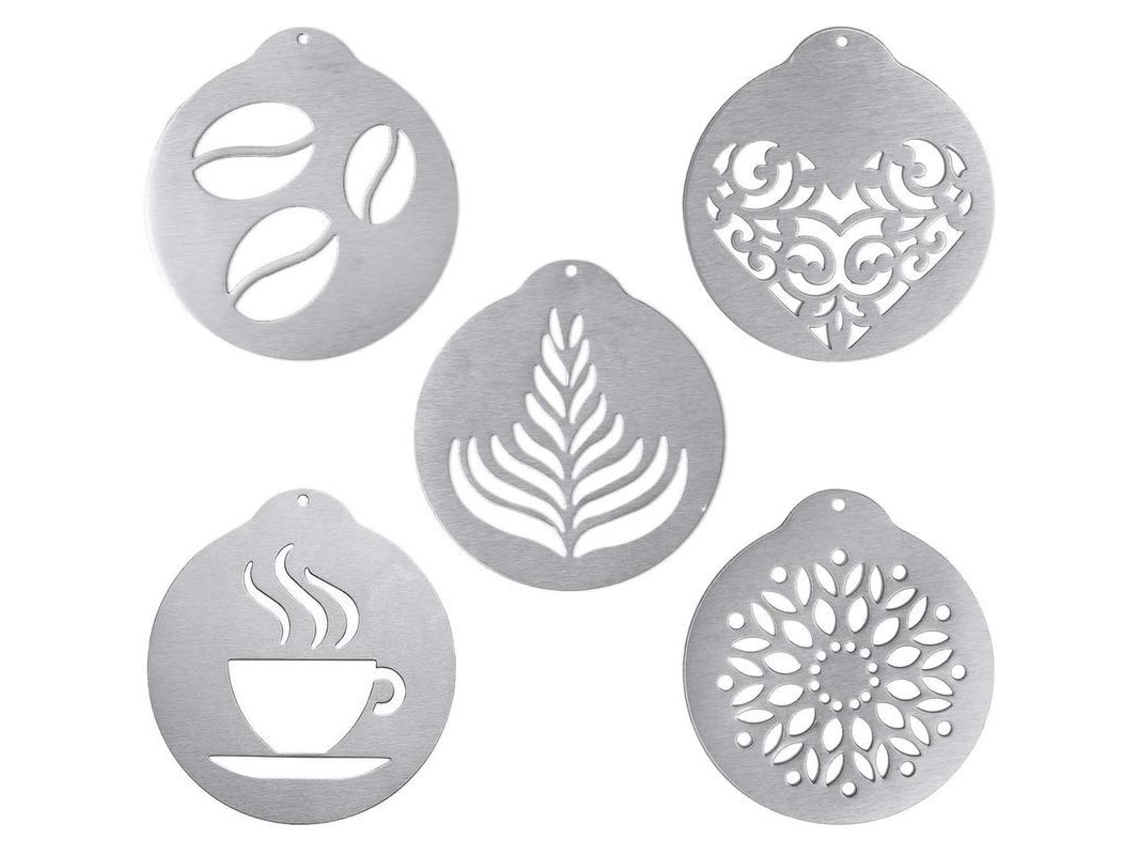 Conjunto de 5 estênceis de aço inoxidável Linjou para decoração de café e bolos.