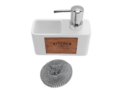 Dispensador de Sabão de Louça Resina Abs com Escova para Cozinha e Banheiro Branco