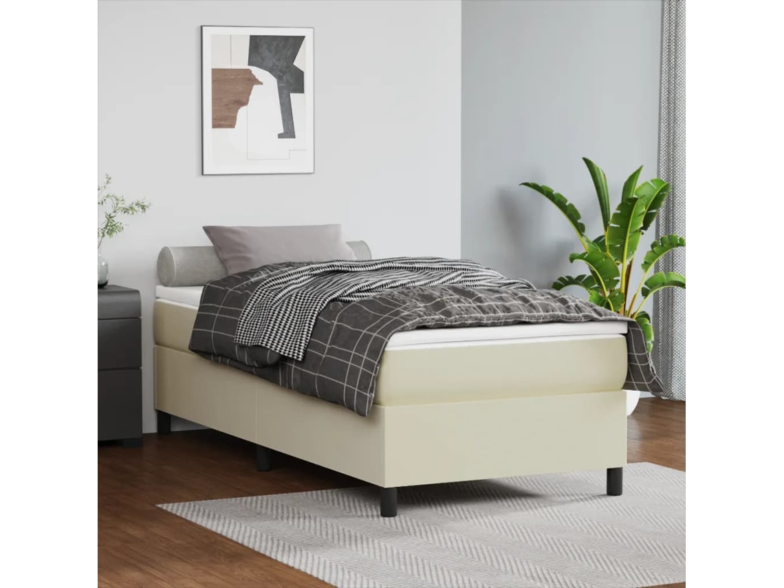 Vidaxl Estrutura De Cama Com Molas 90x200 Cm Couro Artificial Cor Creme
