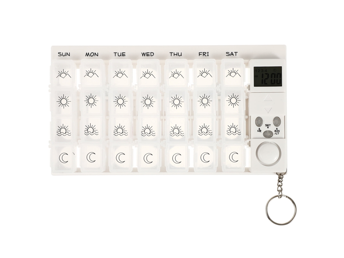 Pastillero Digital Semanal Con 28 Compartimentos Y Alarma (blanco)