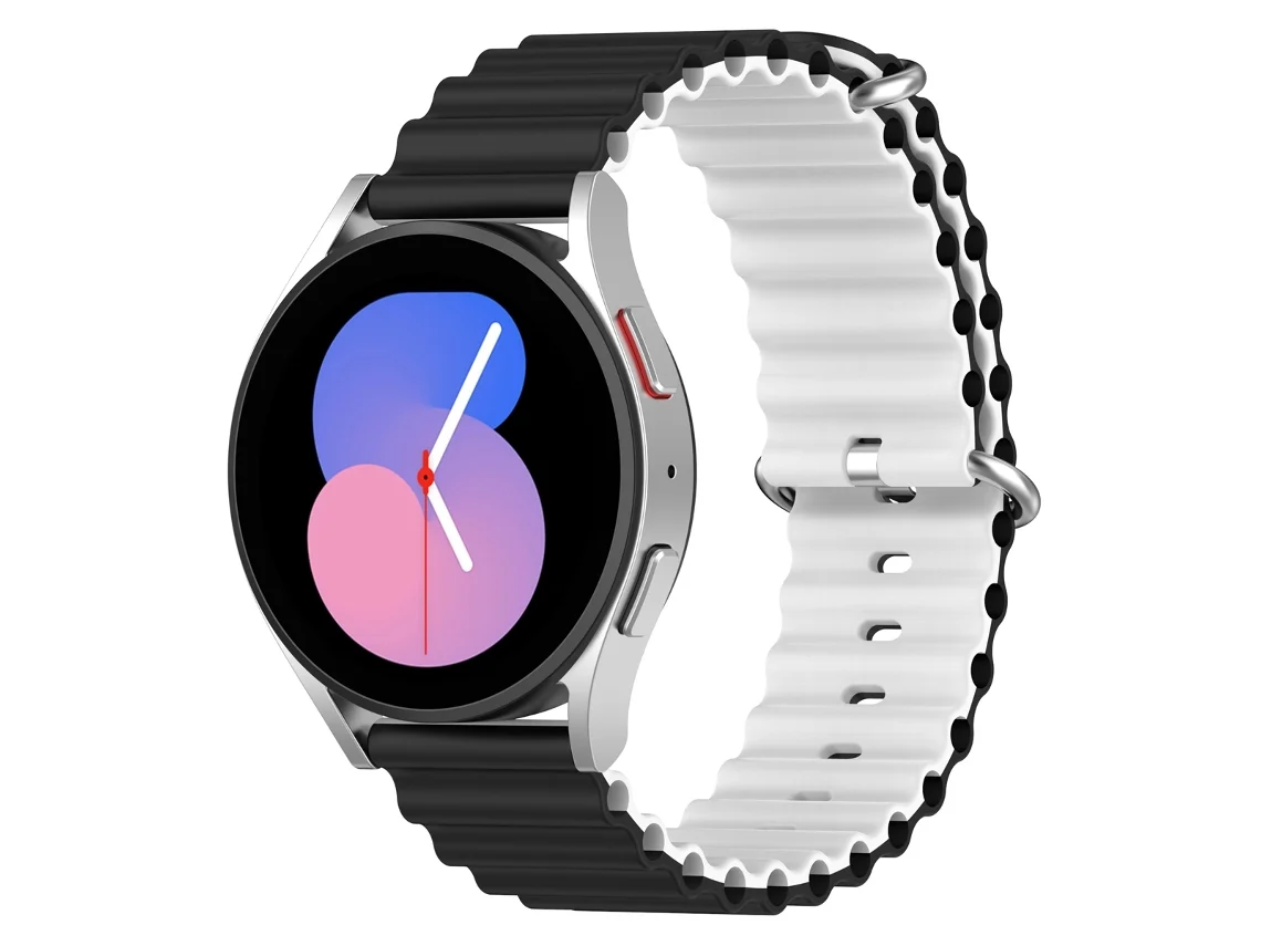 Bracelete para Smartwatch de duas cores de silicone estilo oceano universal de 20 mm (preto e branco)