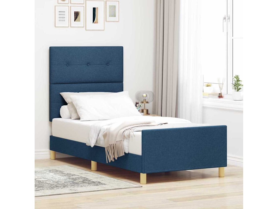 Vidaxl Estrutura Da Cama Com Cabeceira Azul 80 X 200 Cm Tecido