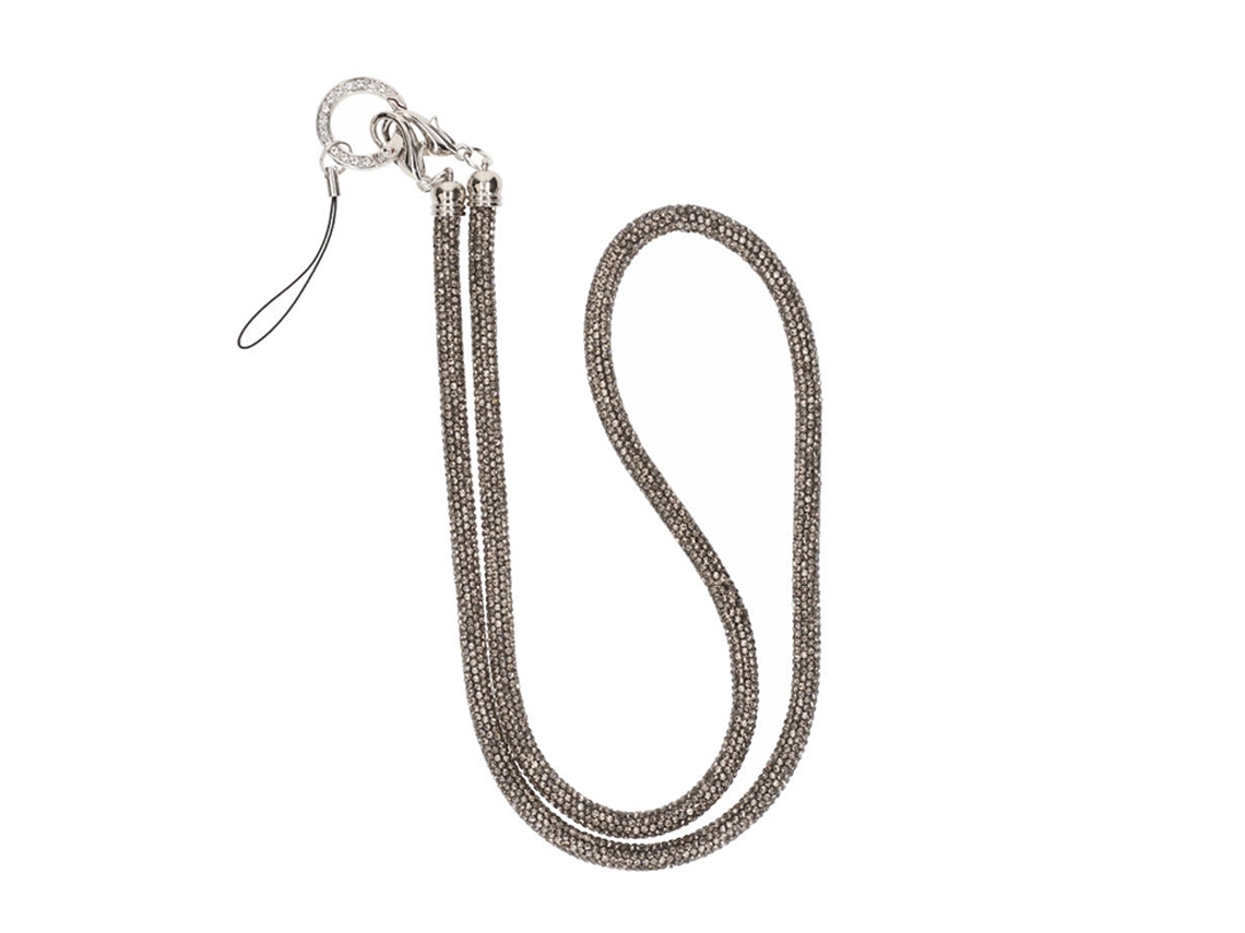Colar Com Alça Para Celular De 80 Cm - Cinza Claro Com Glitter