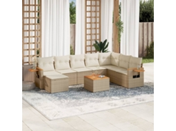 Vidaxl 9 Pcs Conjunto De Sofás P/ Jardim Com Almofadões Vime Pe Bege