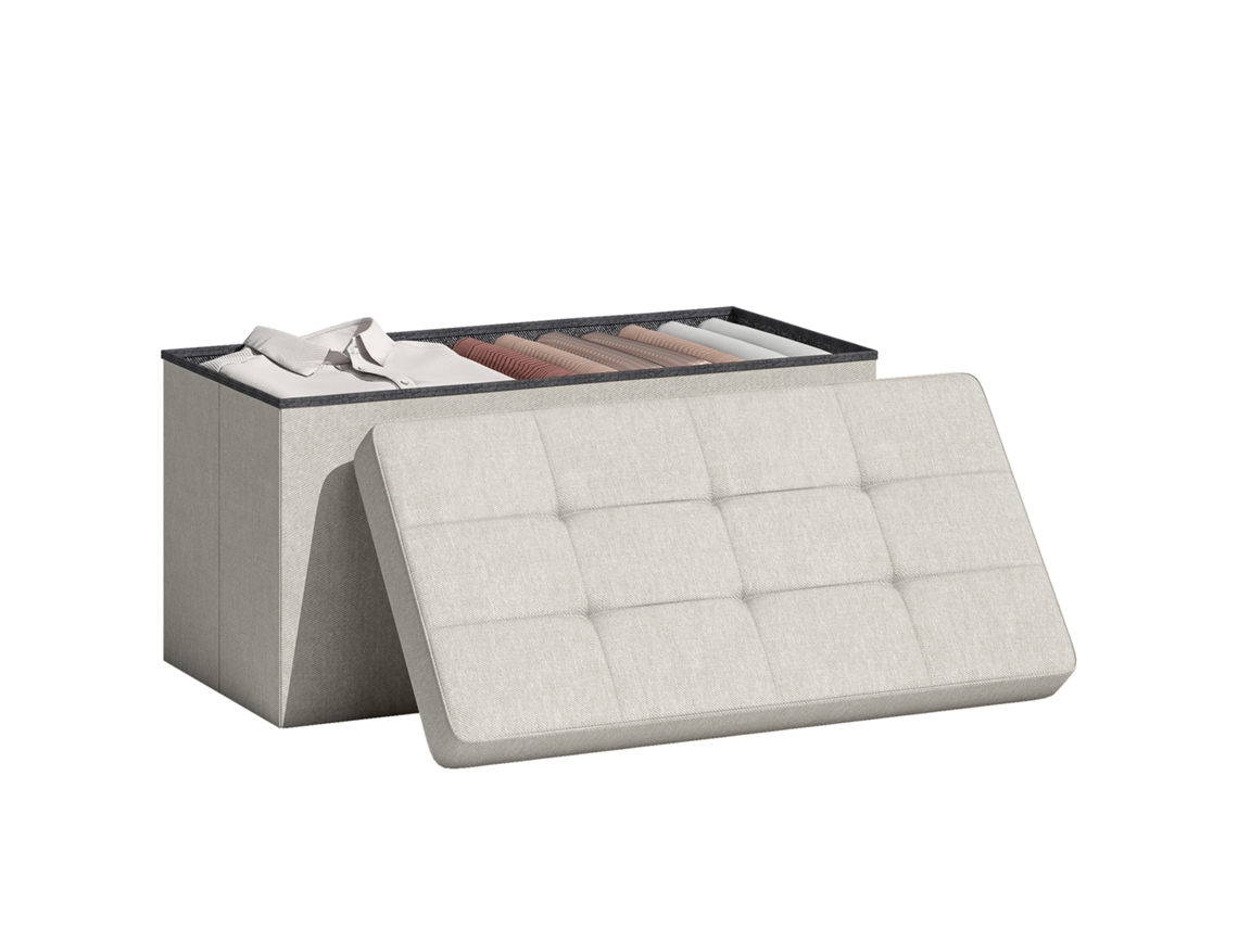 Armazenamento Puff. Creme Banco De Dobrável 84 L 76x38x38 Cm Estofado Em Linho Sintético Para Baú